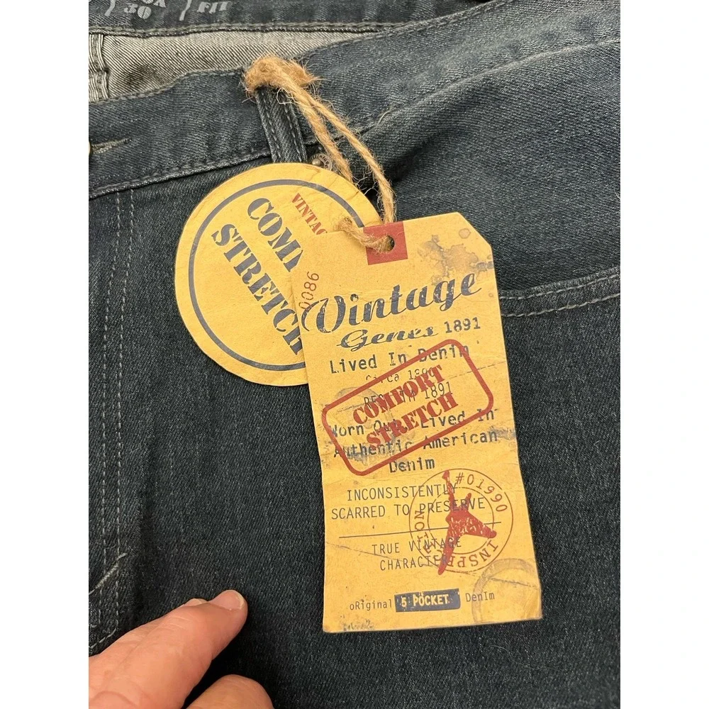 Vintage Genes 1891 Jeans Mens Slim Straight Denim Dark Blue  NWT Sz  36 x 30